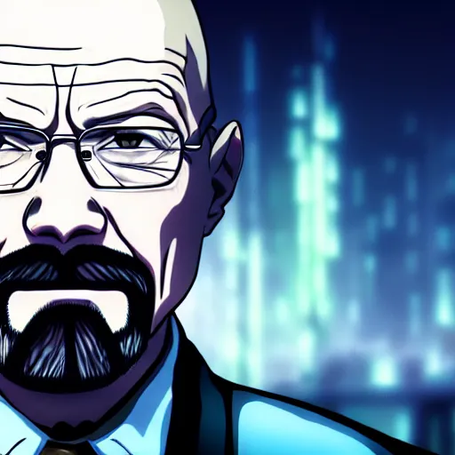 Image similar to walter white in tokyo ghoul anime, 4 k, hyper realistic, anime style, illustration