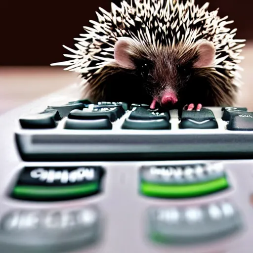 Prompt: a hedgehog using a calculator