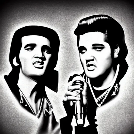 Image similar to elvis presley and snoop dog singing a duet, black velvet, digital art