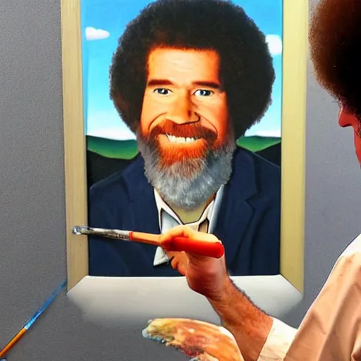 Prompt: bob ross painting an painting of bob ross, recursion