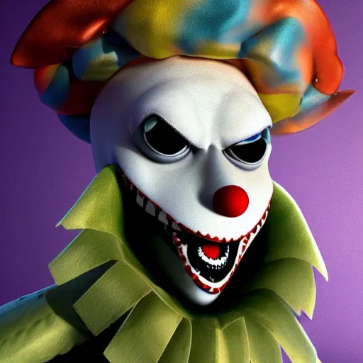 Prompt: 3d render by tim burton of a clown, the nightmare before christmas