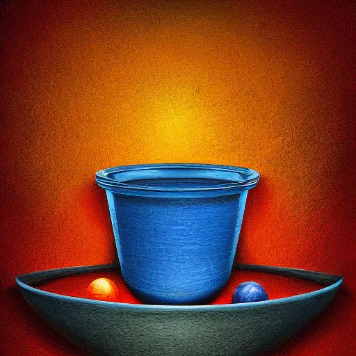 Prompt: boiling imagination in a bowl, ultra detailed, digital painting, dark blue, yellow, orange, red