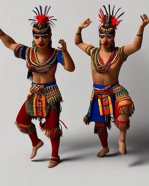 Image similar to Danza Azteca dancers, studio lighting, white background, blender, trending on artstation, 8k, highly detailed