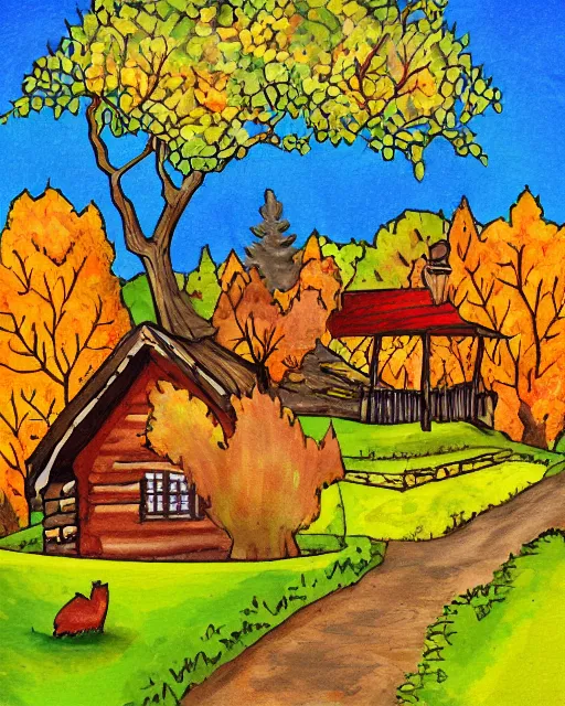 Image similar to autumn hill cabin man illustration by arti chauhan