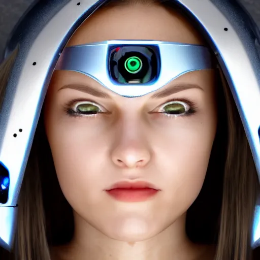 Prompt: cute young woman with robot ears and eyes, 4k, Jason Naylor