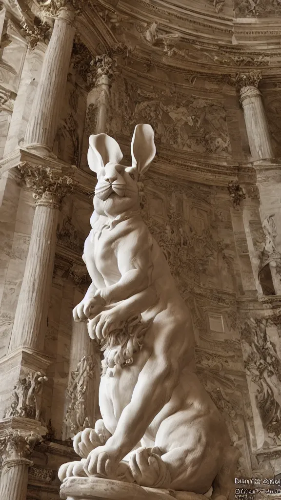 Prompt: an old detailed huge rabbit statue in botanical room by bernini, cinematic, detailed