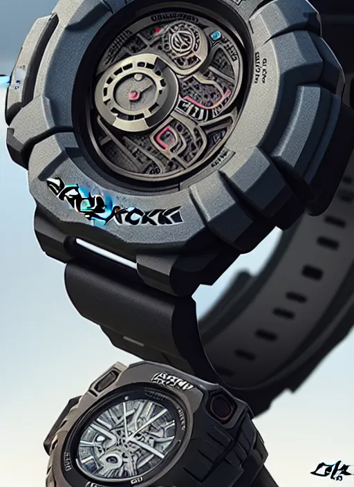 Prompt: portrait a gshock muscular watch highly detailed dials, digital painting, concept art, smooth, sharp focus, illustration, art by greg rutkowski