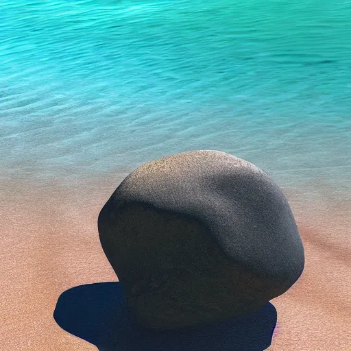 Image similar to a beautiful rock on the beach, octane render, nvidia raytracing demo, detailed, 8 k, masterpiece