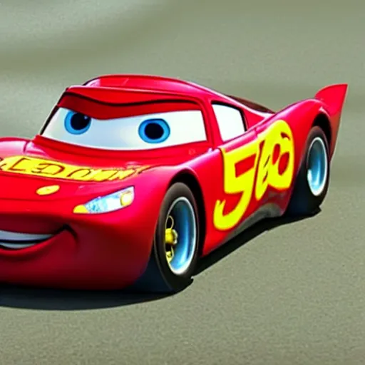 Image similar to a red eyed lightning mcqueen from cars smoking a blunt, movie still