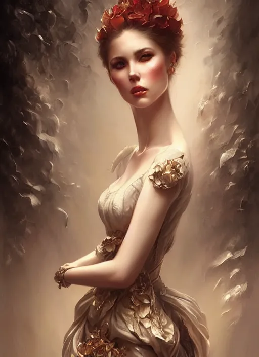 Image similar to a beautiful woman with baroque dress, painted by artgerm and tom bagshaw, fantasy art, dramatic lighting, highly detailed oil painting