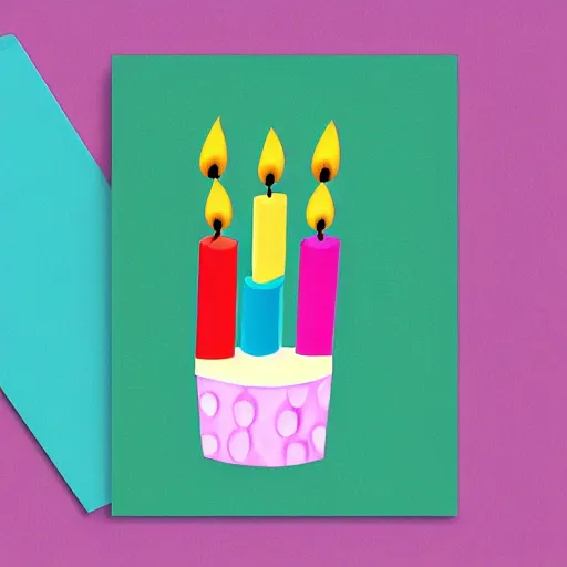 Prompt: birthday card, birthday cake with candles, cute illustration by claudia gadotti