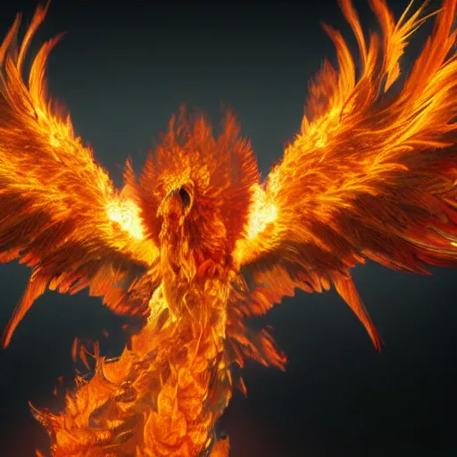 Prompt: hyperdetailed image of a detailed flaming phoenix full body wings spread 8 k extremely detailed hd hyperrealism unreal engine uh 3 d hd photograph