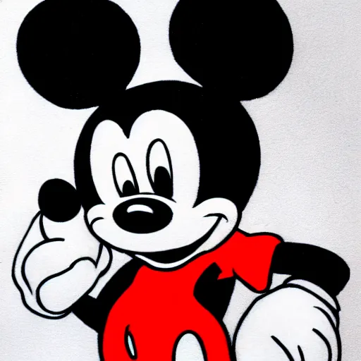 Image similar to drawing of mickey mouse in gloomy style, fear