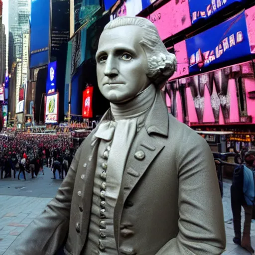 Prompt: photo of george washington lost in times square