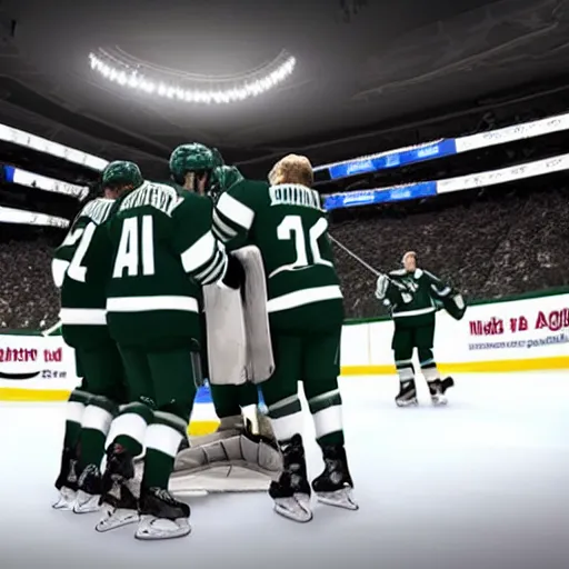 Prompt: Michigan state ice hockey wins national championship in NHL 22 video game, rendered in unreal engine 5