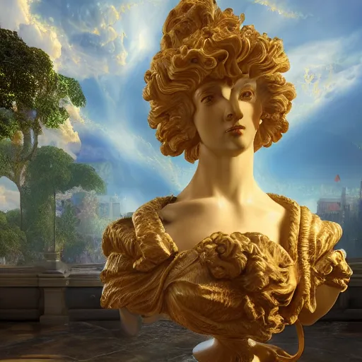 Prompt: baroque rococo vaporwave statue, trending on art station, 4k UHD, 8k, painting illustration, high detail, rendered in unreal engine, 3d render, god rays, volumetric lighting, award winning, photorealistic