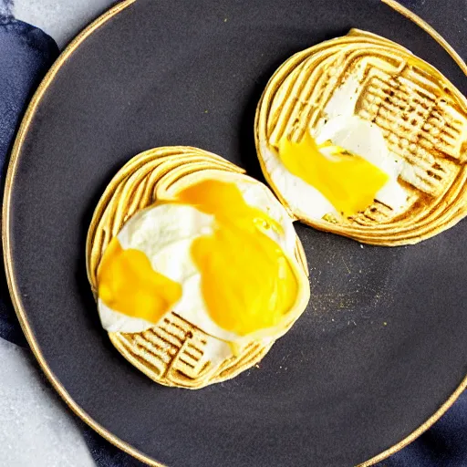 Prompt: golden eggo on a plate