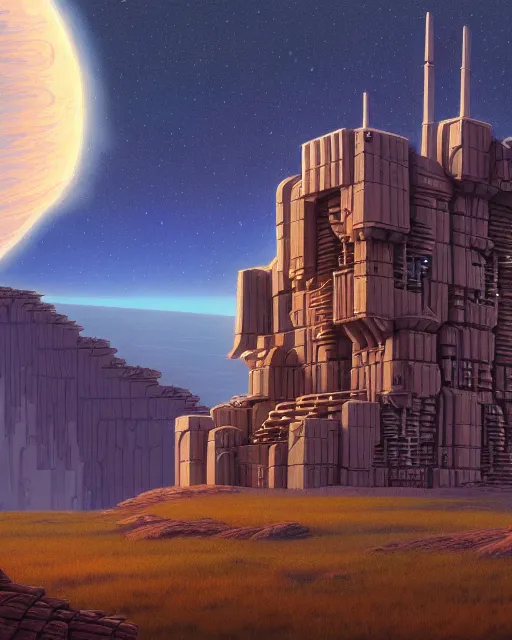 Image similar to a beautiful hyperdetailed illustration of blockhouse building by ralph mcquarrie, azeroth nightsky, archdaily, wallpaper, highly detailed, trending on artstation.