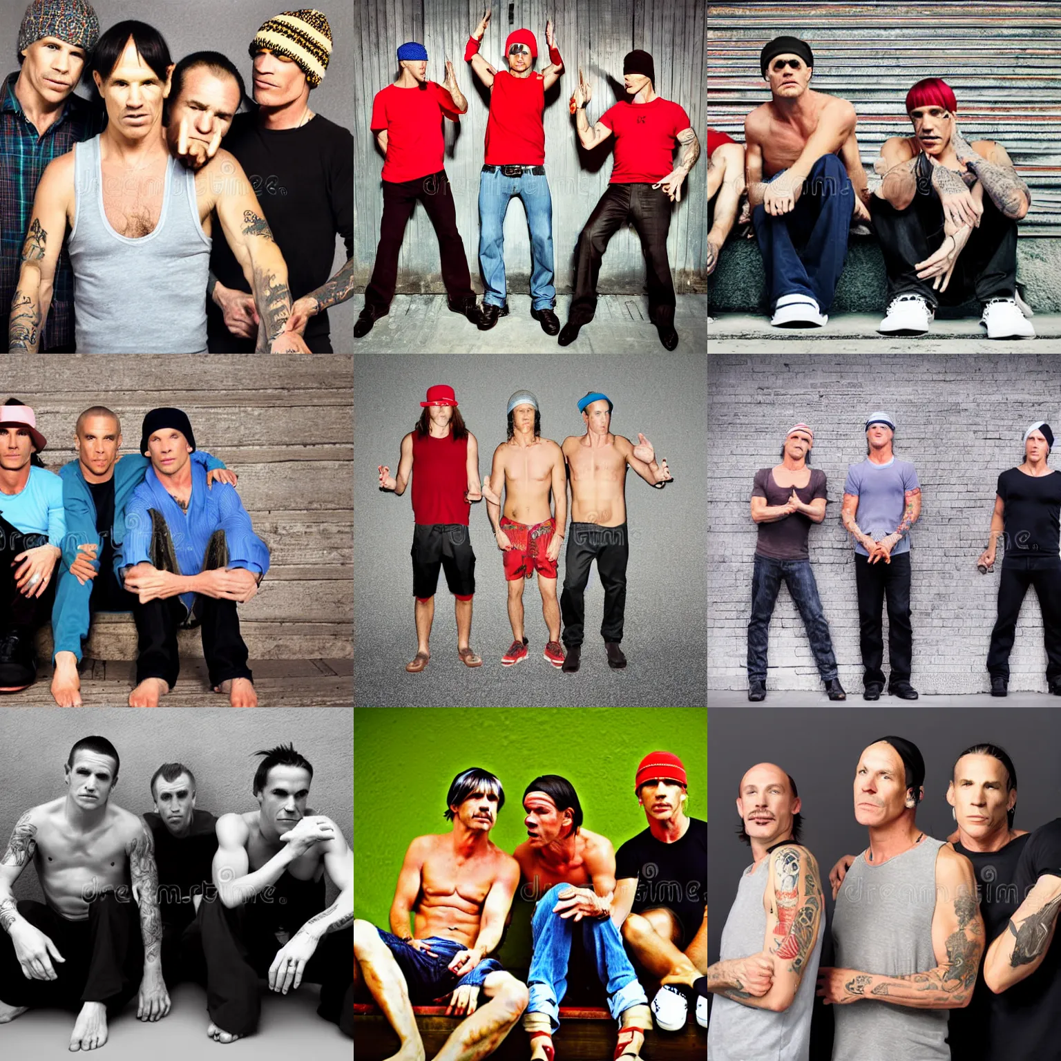 Prompt: red hot chili peppers if they were stock image models