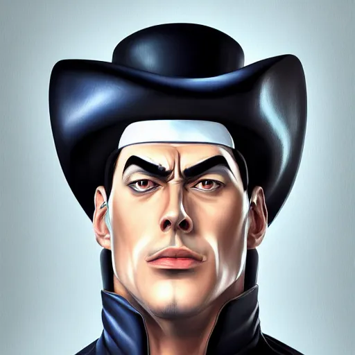 Image similar to portrait of jotaro kujo by alexey gogin, symmetrical, global illumination, sharp focus, digital painting