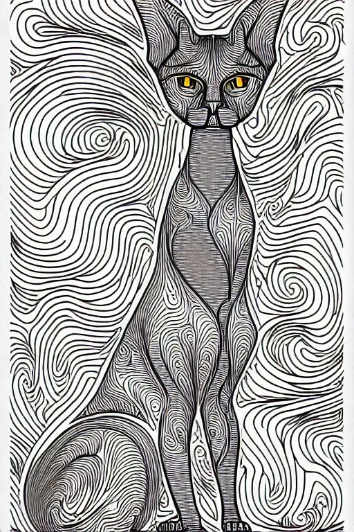 Prompt: sphynx cat egypt cat statue ornate luxury fractal ink drawing line art colouring page, vector, margins, fine lines, centered