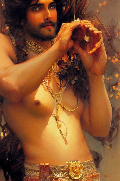 Image similar to male, hinduism, painting by gaston bussiere, greg rutkowski, j. c. leyendecker, artgerm