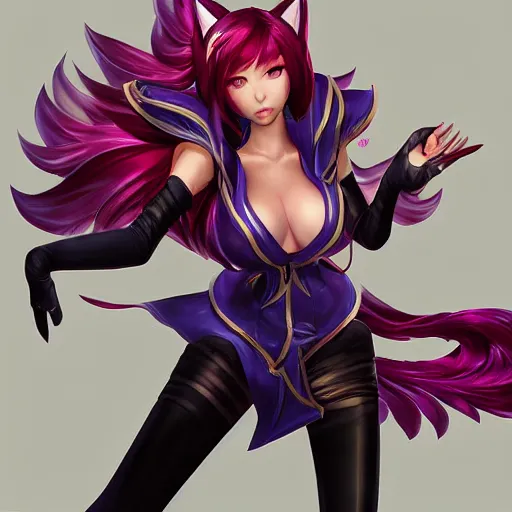 Image similar to Ahri from League Of Legends (2009 online videogame) in a spinoff in blade and soul artbook on a render by the artist Hyung tae Kim, Jiyun Chae, Joe Madureira, trending on Artstation by Hyung tae Kim, artbook, Stanley Artgerm Lau, WLOP, Rossdraws , James Gurney