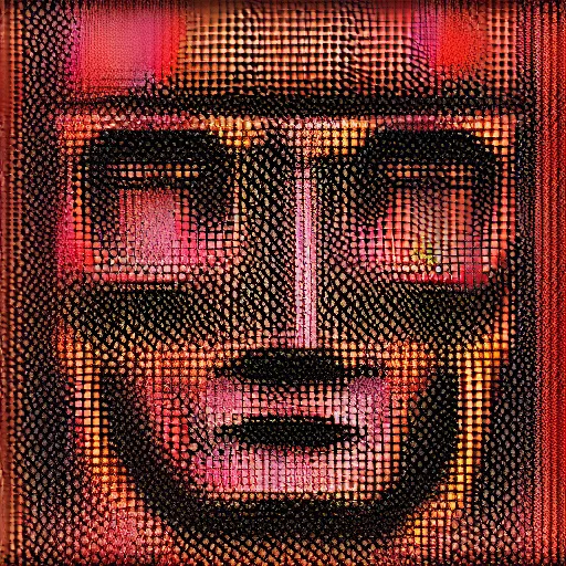 Image similar to an artificial robot made in the shape of a man, human steel face, halftone effect