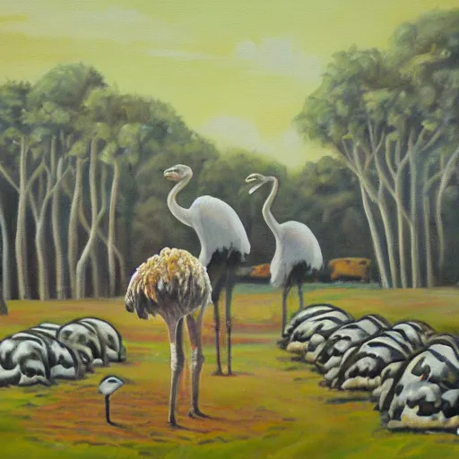 Image similar to oil painting zoo ostrich funeral