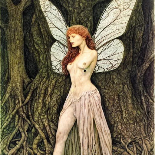 Image similar to fairy of the forgotten wood. highly detailed, hyper detailed, art by alan lee