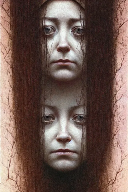 Image similar to female who looks like alyson hannigan by beksinski