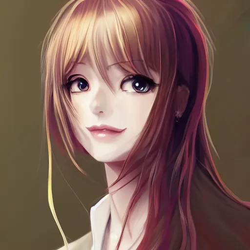 Image similar to pretty anime woman headshot, portrait, drawn by WLOP