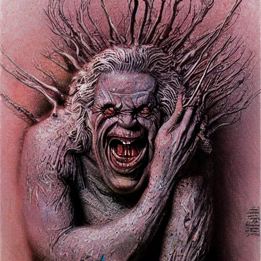 Prompt: Monstrous screaming Albert Einstein god of chaos dark fantasy, intricate, smooth, artstation, painted by Wayne Barlowe, Zdislav Beksinski