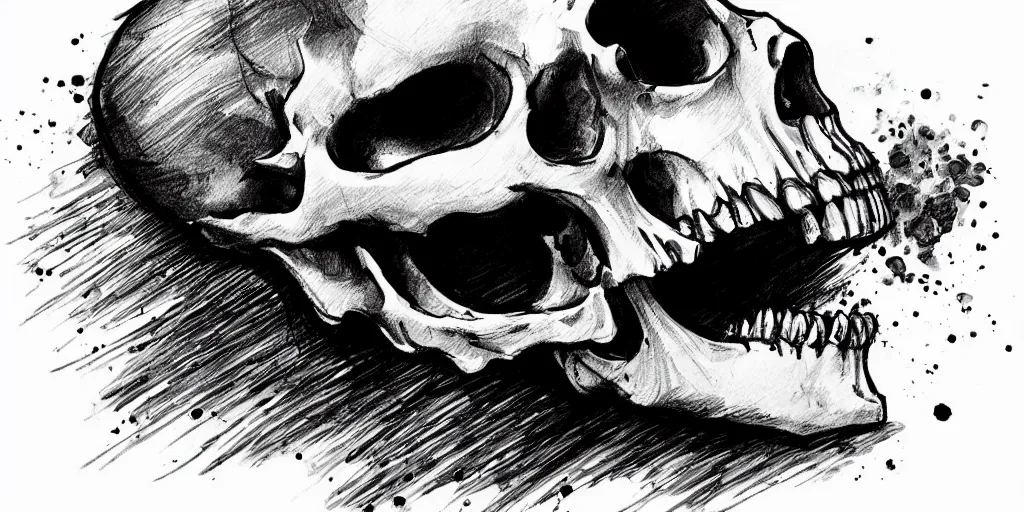 Prompt: ink lineart drawing of a screaming skull on a white background, crosshatch, chinese brush pen illustration, high contrast, deep black tones, contour