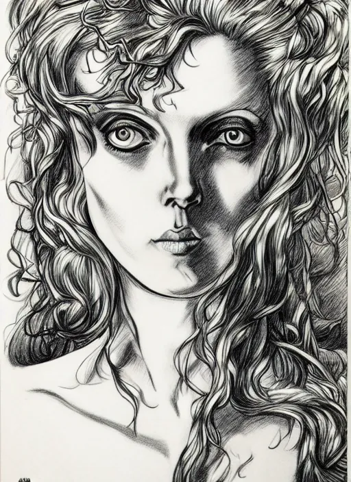 Image similar to surrealism psychedelic cartoon portrait sketch of lily cole as delirium of the endless from the sandman, by alex ross, brian bolland, detailed, elegant, intricate