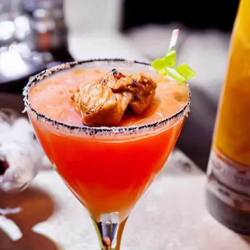 Prompt: a cocktail with chicken in it