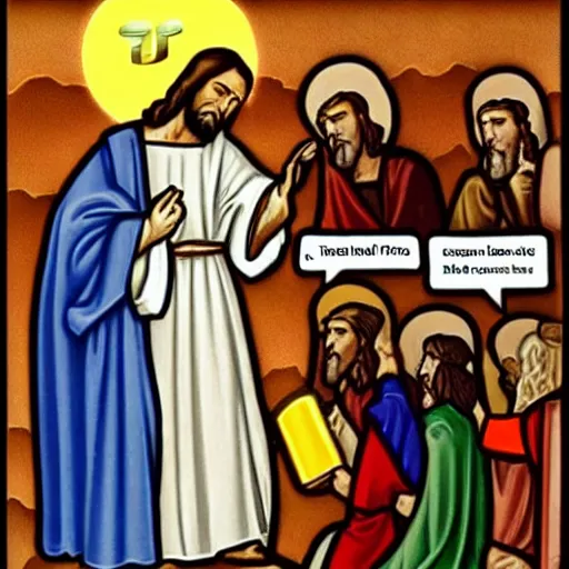 Prompt: jesus christ teaching his disciples how to use windows xp