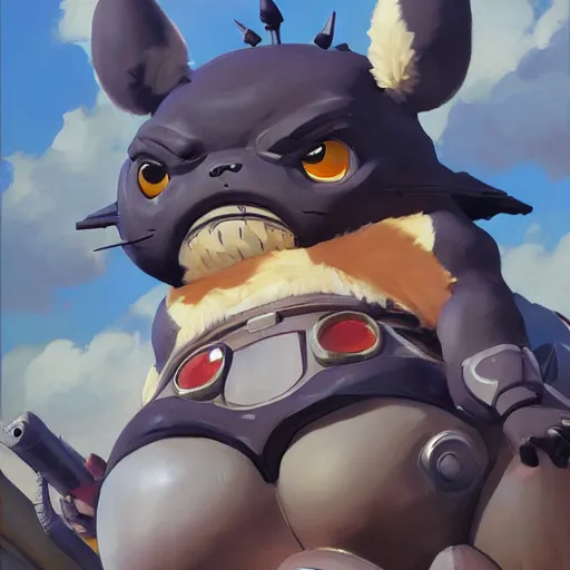 Prompt: greg manchess portrait painting of totoro as overwatch character, medium shot, asymmetrical, profile picture, organic painting, sunny day, matte painting, bold shapes, hard edges, street art, trending on artstation, by huang guangjian and gil elvgren and sachin teng