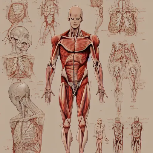 Prompt: anatomical, labelled, medical drawing of saitama with annotations to body parts, anime