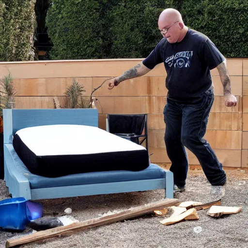 Image similar to a man smashing a bed