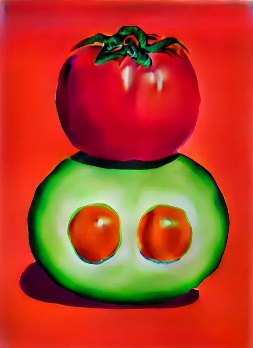 Prompt: tomate by shusei nagaoka, kaws, david rudnick, airbrush on canvas, pastell colours, cell shaded, 8 k