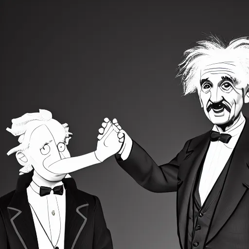 Prompt: Albert Einstein and Nikola Tesla handshaking on pixar movie, digital art, unreal engine 5, trending on artstation, Vibrant colors, Smooth gradients