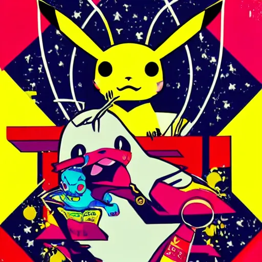 Prompt: Tristan Eaton, Lofi pikachu