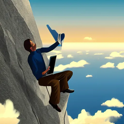 Image similar to a man has to sit in a delayed airplane while his friends enojy a climbing award - winning digital artwork
