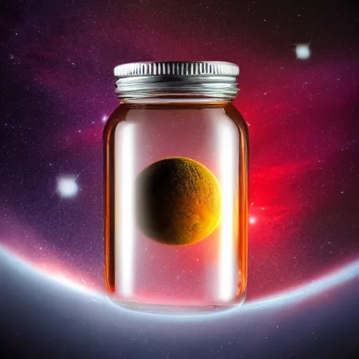 Image similar to jar of universe, jar with universe in it, realistic, photo