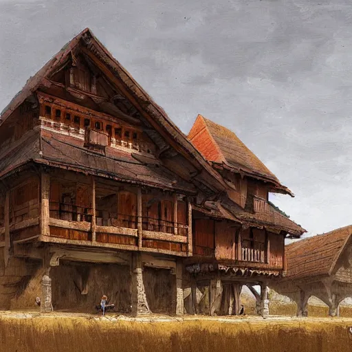 Prompt: isometric view wooden ancient architecture, isometric, by jakub rozalski