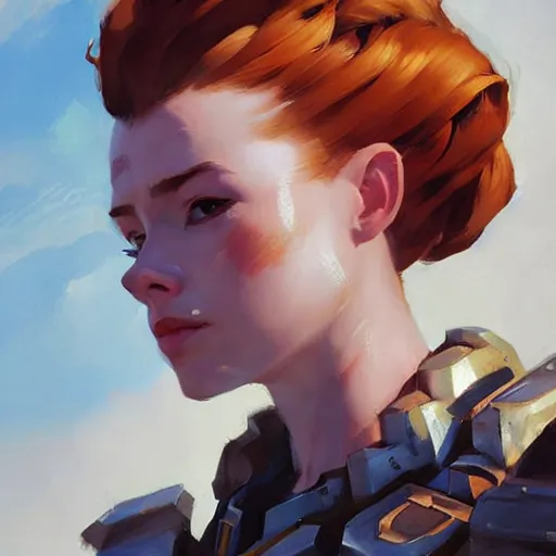 Image similar to greg manchess portrait painting of armored aloy as overwatch character, medium shot, asymmetrical, profile picture, organic painting, sunny day, matte painting, bold shapes, hard edges, street art, trending on artstation, by huang guangjian and gil elvgren and sachin teng