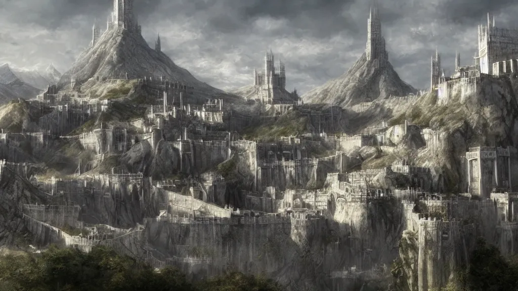 the white city of minas tirith in gondor, middle -, Stable Diffusion