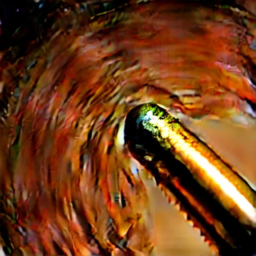 Image similar to macro shot of ultra detailed realistic bullet exiting rifle barrel, motion blur, global illumination