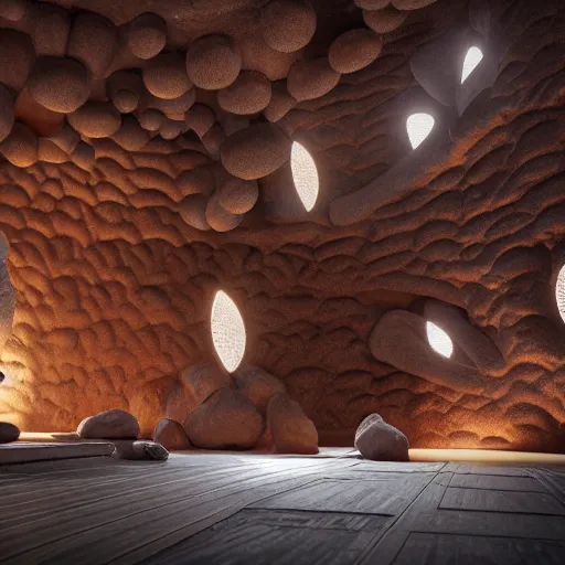 Prompt: : afrofutureustic caverns luxury architectural plans hyper - realistic, detailed, render by c 4 d octane, unreal engine, 8 k 3 d render ray traceing